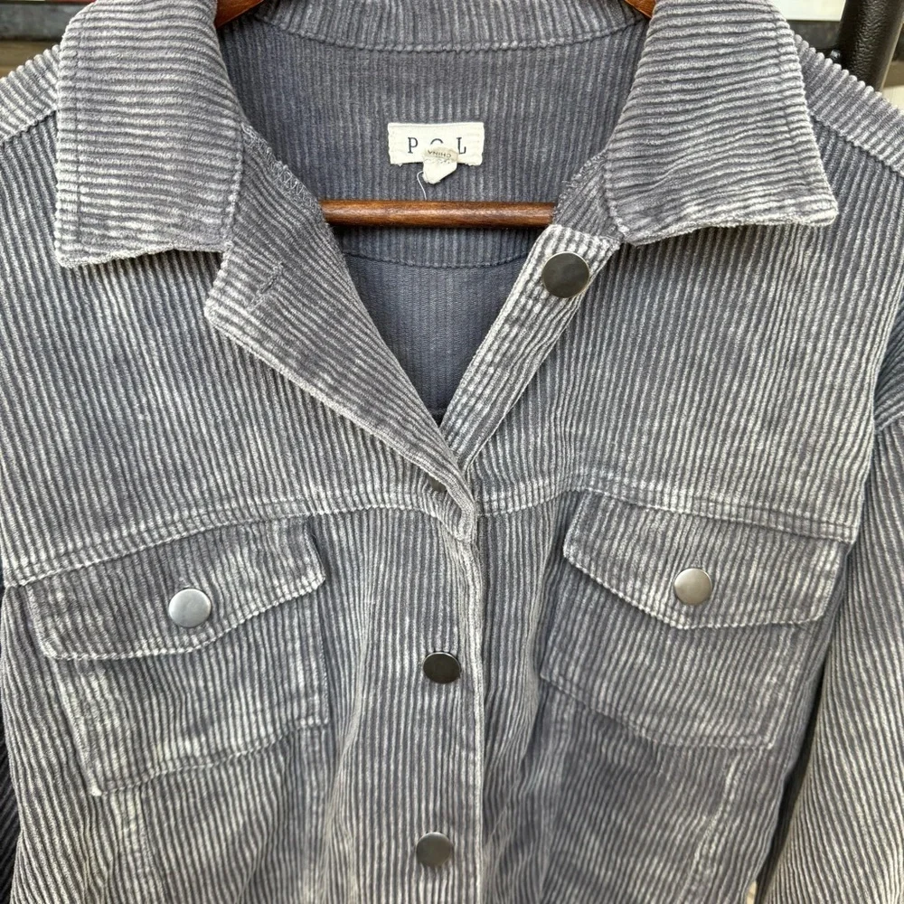 POL Gray Corduroy Distressed Button Down Cotton  Jacket Top Size Large